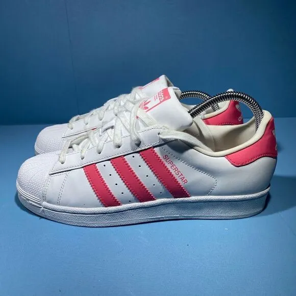 Adidas Womens Originals Superstar White Pink Sneakers Shoes Lace Up CG6608 Sz 7