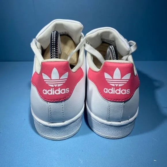 Adidas Womens Originals Superstar White Pink Sneakers Shoes Lace Up CG6608 Sz 7