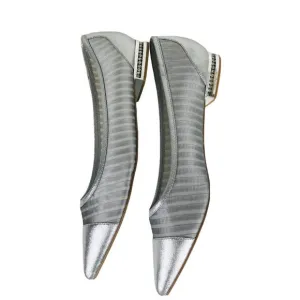 ADRIANNA PAPELL Silver Beaded Flat Heel Pointed Toe Wedding Shoes