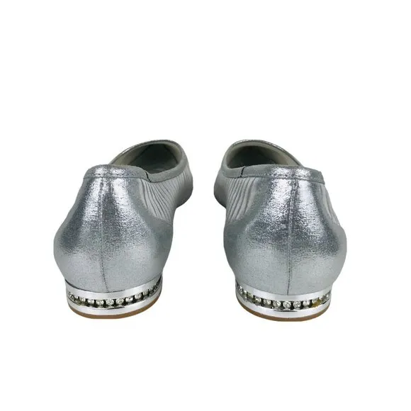 ADRIANNA PAPELL Silver Beaded Flat Heel Pointed Toe Wedding Shoes