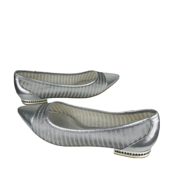 ADRIANNA PAPELL Silver Beaded Flat Heel Pointed Toe Wedding Shoes