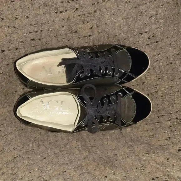 AGL-Attilio Guisti Leombruni-Gray/Black Leather Sporty Sneakers-Sz 38-Excellent