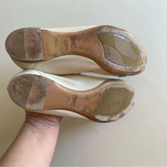 AGL White Leather Black Patient Leather Cap toe Monika ballet flat
