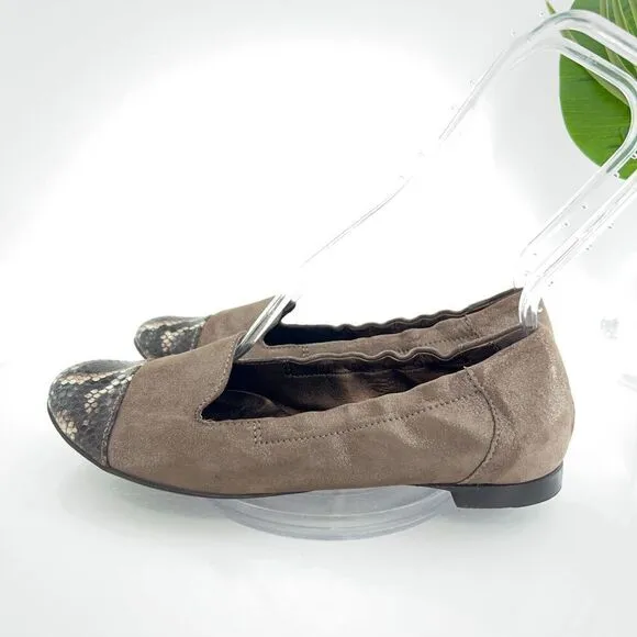 AGL Womens Ballet Flat Women's Size 37 7 Brown Snake Print Leather Slip On Shoes
