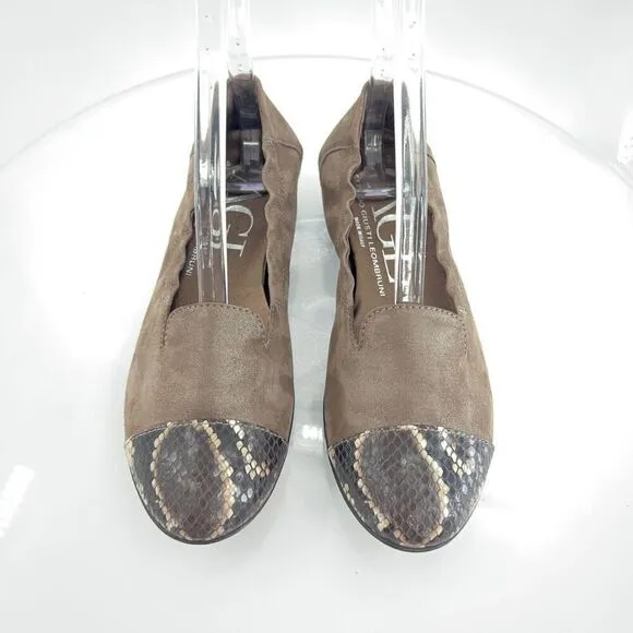 AGL Womens Ballet Flat Women's Size 37 7 Brown Snake Print Leather Slip On Shoes