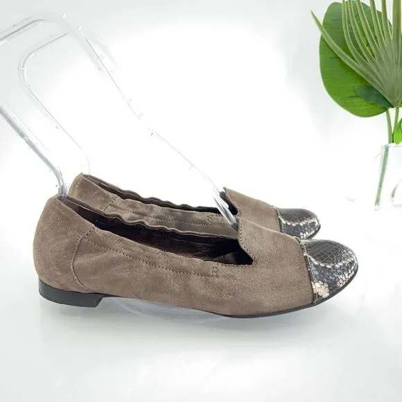 AGL Womens Ballet Flat Women's Size 37 7 Brown Snake Print Leather Slip On Shoes