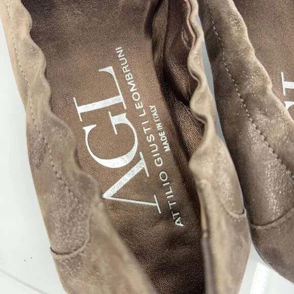 AGL Womens Ballet Flat Women's Size 37 7 Brown Snake Print Leather Slip On Shoes