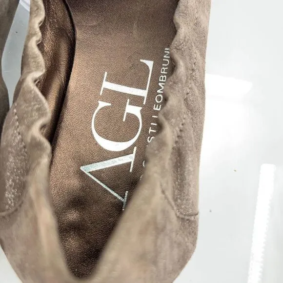 AGL Womens Ballet Flat Women's Size 37 7 Brown Snake Print Leather Slip On Shoes