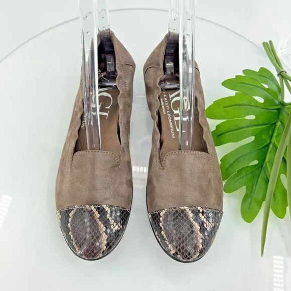 AGL Womens Ballet Flat Women's Size 37 7 Brown Snake Print Leather Slip On Shoes