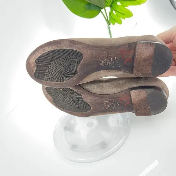 AGL Womens Ballet Flat Women's Size 37 7 Brown Snake Print Leather Slip On Shoes
