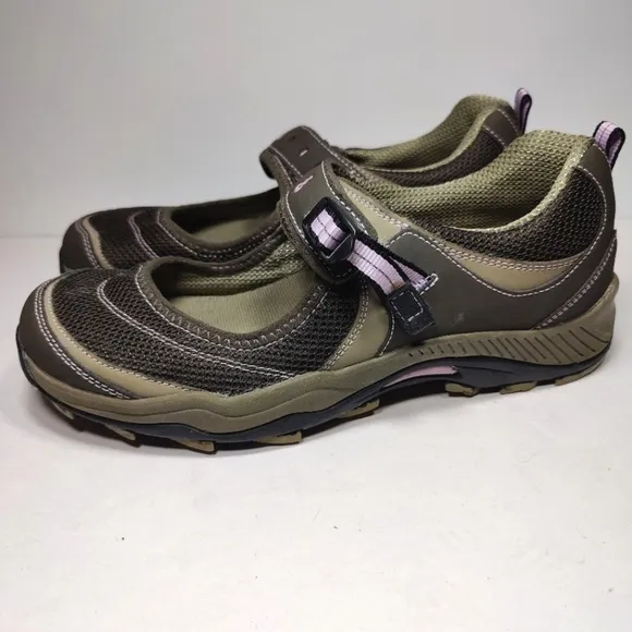 AHNU Mary Janes Olive Purple Mesh Leather Outdoor Hiking Women’s Shoes Size 9.5