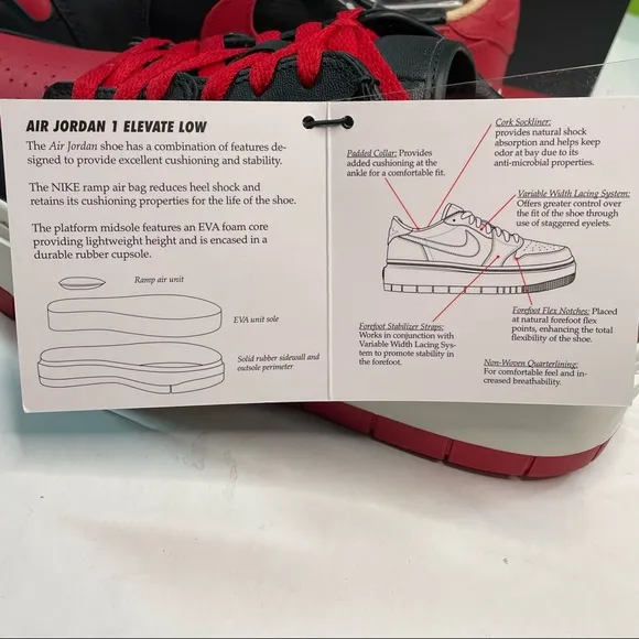 Air Jordan 1 Elevate Bred Black &amp; Red Womens Size 10 Mens 8.5 Sneakers Shoes