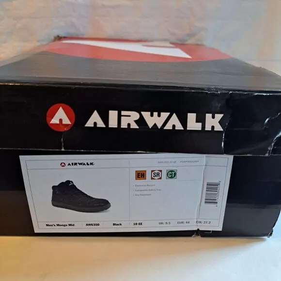AirWalk Mens Mongo Mid Black Suede CT Comp Toe EH Work Boots Men's Sz 10 New!