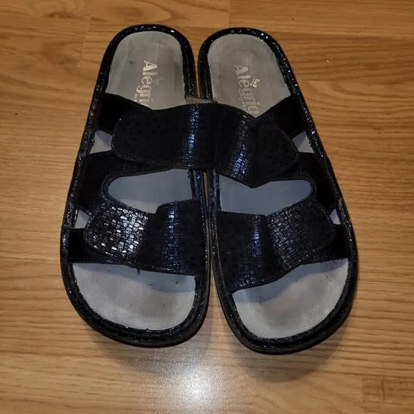 Alegria Leather Karnen Clog Mule Iridescent Metalic Blue Sandals Shoes  8.5