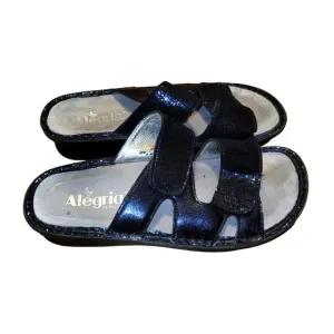 Alegria Leather Karnen Clog Mule Iridescent Metalic Blue Sandals Shoes  8.5
