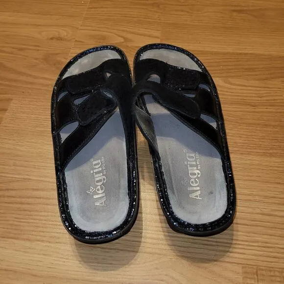 Alegria Leather Karnen Clog Mule Iridescent Metalic Blue Sandals Shoes  8.5