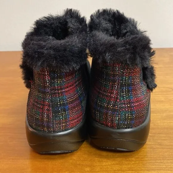 Alegria Meri Water Resistant Leather Booties Tartan Faux Fur Size: 36 | 6-6.5