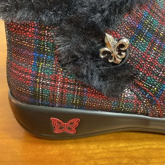 Alegria Meri Water Resistant Leather Booties Tartan Faux Fur Size: 36 | 6-6.5