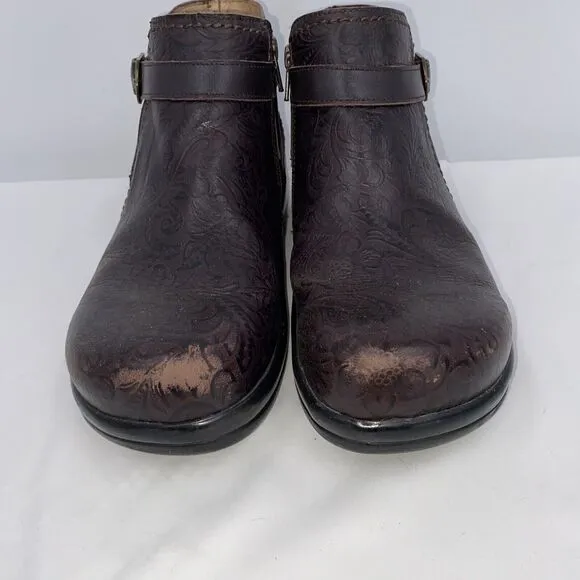 Alegria Womens Leather Slip Resistant Dylan Molasses Tooled Boots Brown Size 39