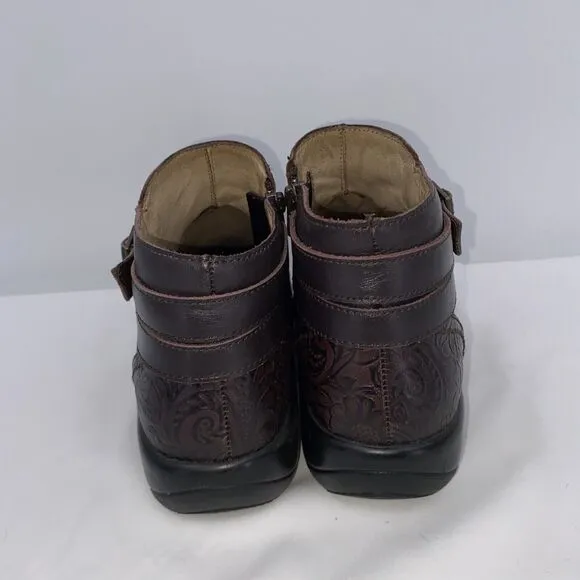 Alegria Womens Leather Slip Resistant Dylan Molasses Tooled Boots Brown Size 39