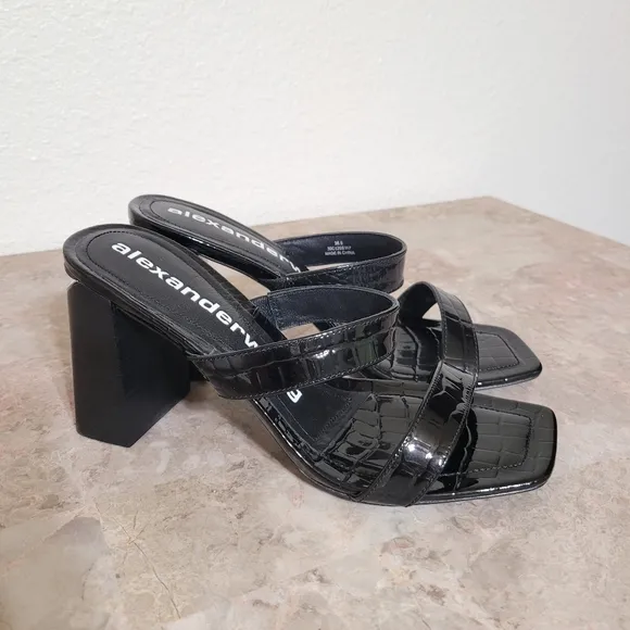 Alexander Wang Hayden Croc Slide Sandals Black Leather size 38.5 / 8.5