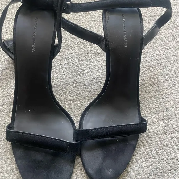 ALEXANDER WANG Women's Black Suede Antonio Strap Heels With Dust Bag