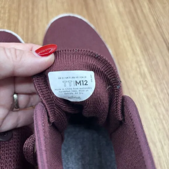 Allbirds Tree Toppers Mens Size 12 Red Burgundy Sneakers Shoes