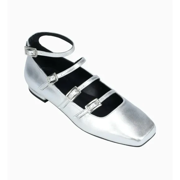 Alohas Luke Shimmer Silver Strappy Ballet Flat size 37 / 6.5
