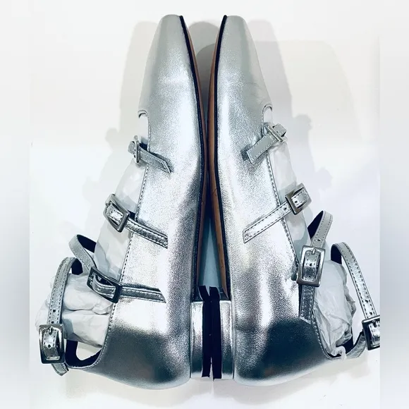 Alohas Luke Shimmer Silver Strappy Ballet Flat size 37 / 6.5