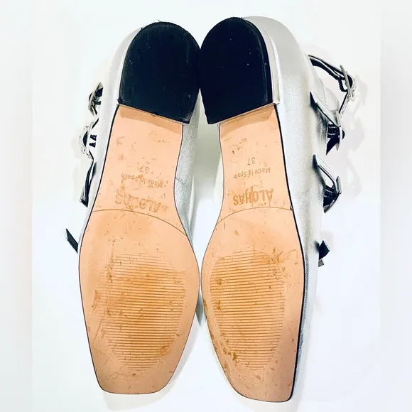 Alohas Luke Shimmer Silver Strappy Ballet Flat size 37 / 6.5