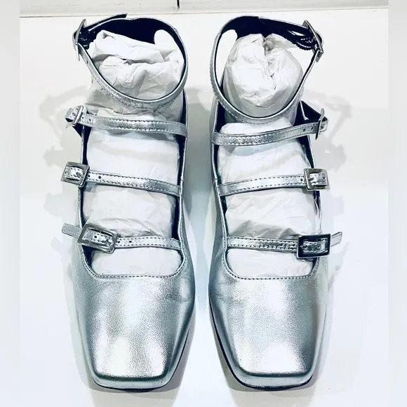 Alohas Luke Shimmer Silver Strappy Ballet Flat size 37 / 6.5