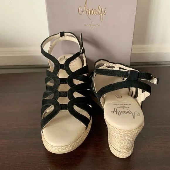 Amalfi by Rangoni Luca  soft suede leather espadrille wedge sandal size 6 new