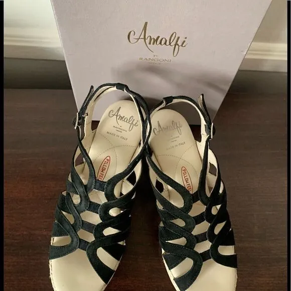 Amalfi by Rangoni Luca  soft suede leather espadrille wedge sandal size 6 new