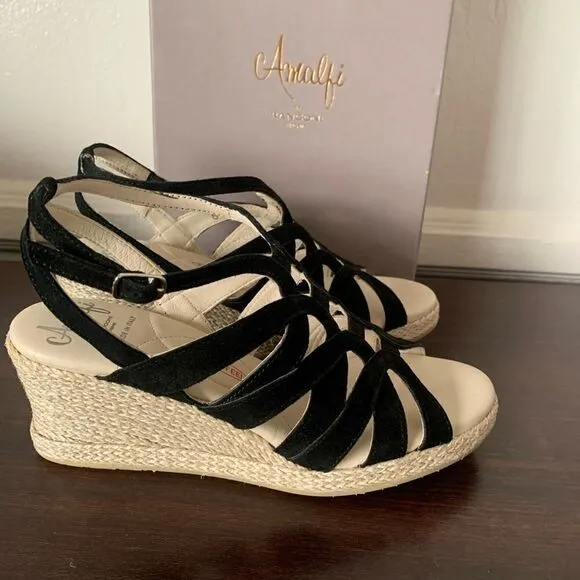 Amalfi by Rangoni Luca  soft suede leather espadrille wedge sandal size 6 new
