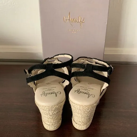 Amalfi by Rangoni Luca  soft suede leather espadrille wedge sandal size 6 new
