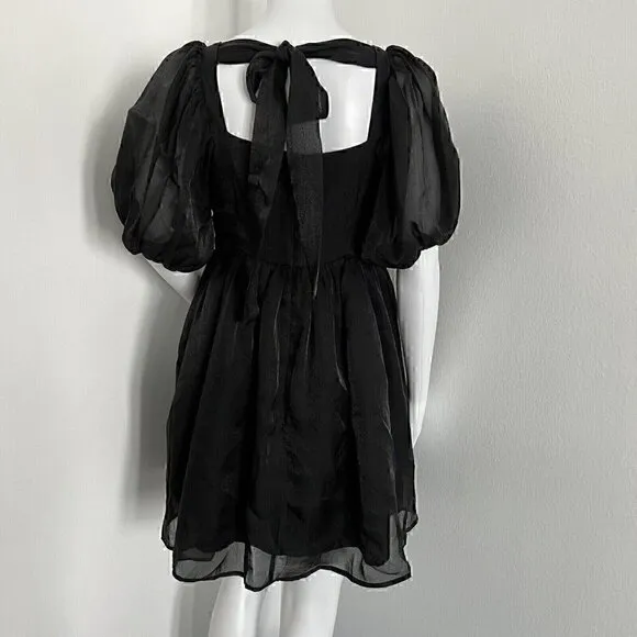 Amy Lynn Paloma Dress Size S Black Square Neck Puff Sleeves Baby Doll Mini