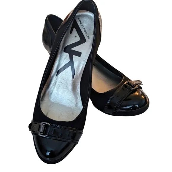 Anne Klein Sport Women Black Wedge Shoes With Buckle Size 6