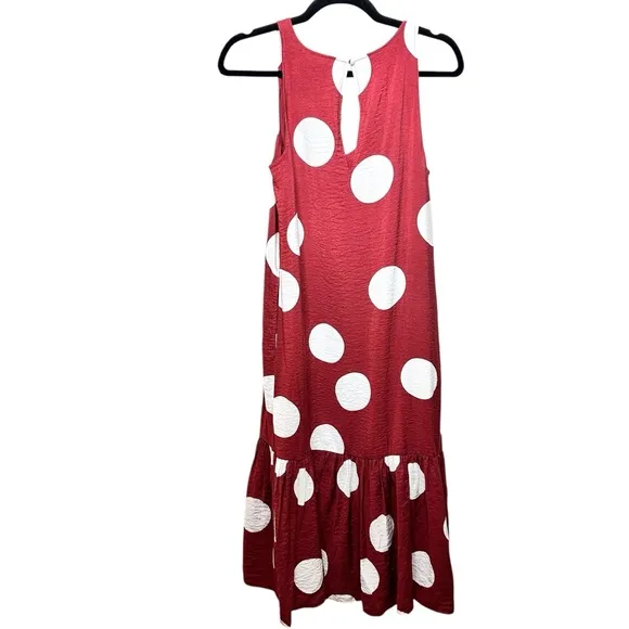 Anthropologie Michaela Polka Dot Flounced Midi Dress XS Rust   White