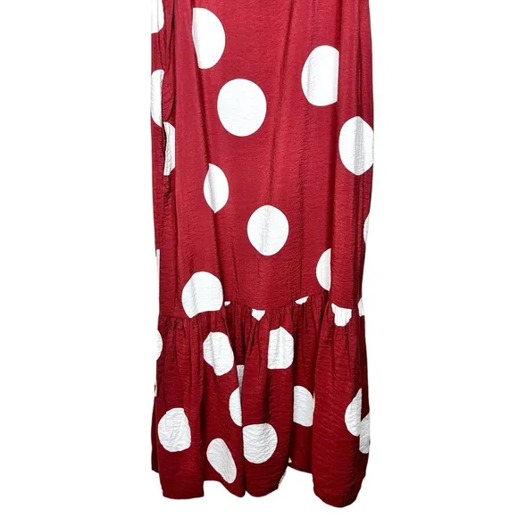 Anthropologie Michaela Polka Dot Flounced Midi Dress XS Rust   White