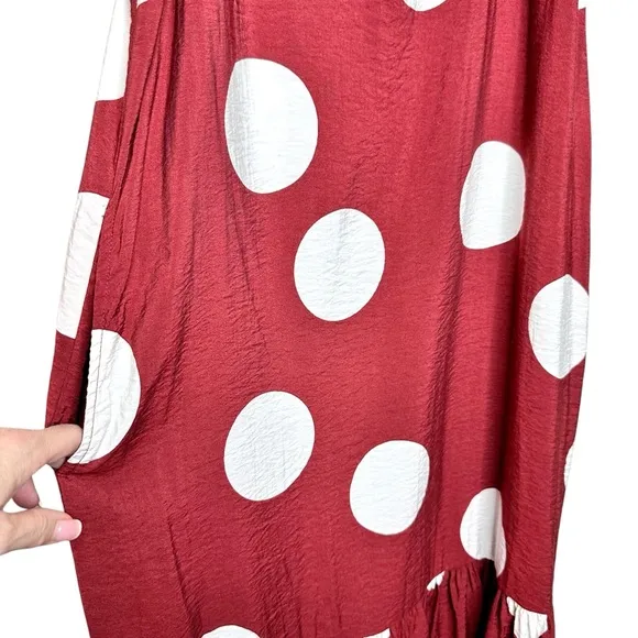 Anthropologie Michaela Polka Dot Flounced Midi Dress XS Rust   White