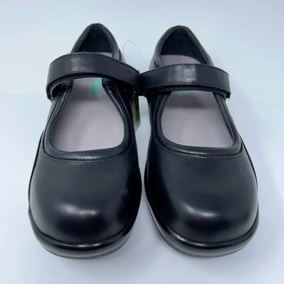 Apex Womens Ambulator Mary Janes Shoes Black Leather Hook &amp; Loop Strap 9.5W New