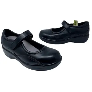 Apex Womens Ambulator Mary Janes Shoes Black Leather Hook &amp; Loop Strap 9.5W New