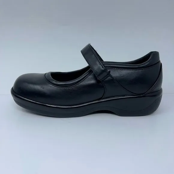 Apex Womens Ambulator Mary Janes Shoes Black Leather Hook &amp; Loop Strap 9.5W New