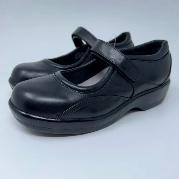 Apex Womens Ambulator Mary Janes Shoes Black Leather Hook &amp; Loop Strap 9.5W New