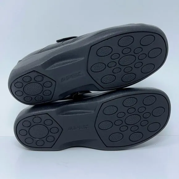 Apex Womens Ambulator Mary Janes Shoes Black Leather Hook &amp; Loop Strap 9.5W New