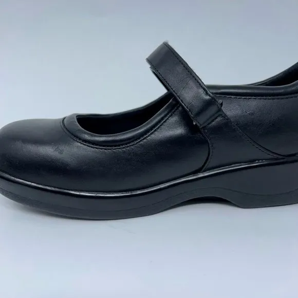 Apex Womens Ambulator Mary Janes Shoes Black Leather Hook &amp; Loop Strap 9.5W New