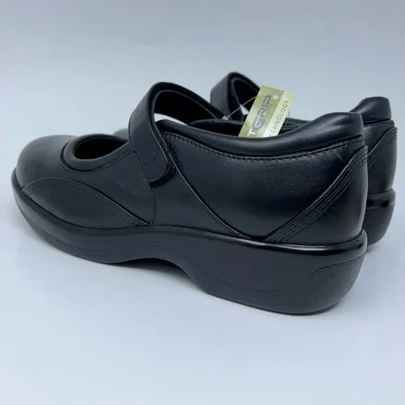 Apex Womens Ambulator Mary Janes Shoes Black Leather Hook &amp; Loop Strap 9.5W New