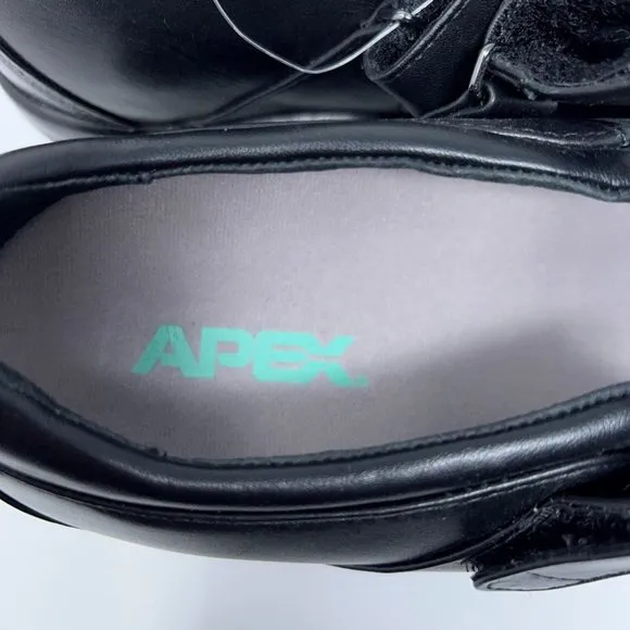 Apex Womens Ambulator Mary Janes Shoes Black Leather Hook &amp; Loop Strap 9.5W New