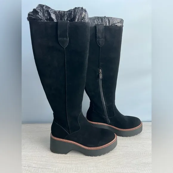 Aqua College Women's Waterproof Gina Platform Black Suede Boots Size 11