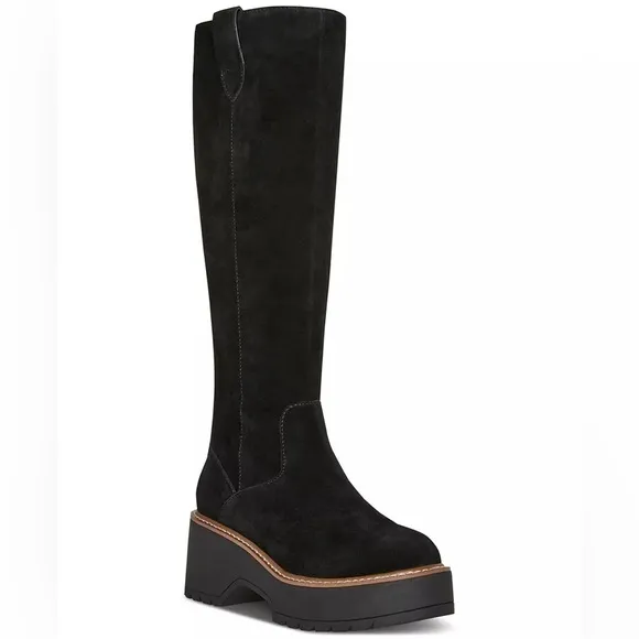 Aqua College Women's Waterproof Gina Platform Black Suede Boots Size 7